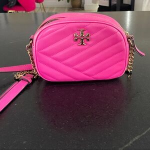 Tory Burch Vibrant Pink Crossbody Bag with Gold Accents